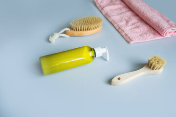 Massage brush for the body. Dry lymphatic drainage massage. Wooden brush made of cactus and boar fiber. Homemade body care.