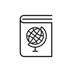 Geography book line icon. Book with globus. Symbol, logo illustration. Vector graphics. Flat design icon