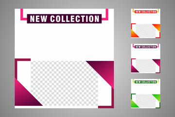 New set of editable minimal banner templates. Suitable for social media posts and web or internet ads. Vector illustration with photo college.