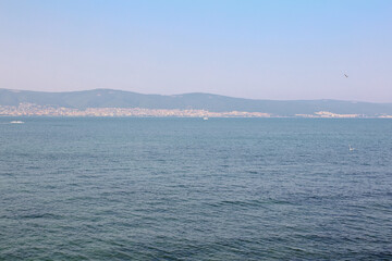 Obraz premium Sea..Calm atmosphere. Saturated colors. Summer time. There are no people. Clear sky. Photo color, horizontal.