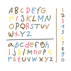 set of element drawing kid alphabet colorful. Child drawing of alphabet font made with wax crayons. Vector illustration.