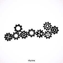 Gears on a white background. Vector illustration. Working gear. Machinery gear. Pin gear. Progresiruet gear.