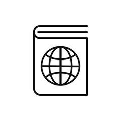Geography book line icon. linear style sign for mobile concept and web design. Book with world globe outline vector icon.