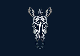 Zebra head illustration, vector, hand drawn, isolated on black background, african animal © Janja