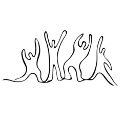 Obraz premium Happy cheerful people line drawing, company of young people