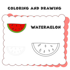 coloring and drawing book element watermelon. Coloring page with watermelon. Educational games for children. Vector.