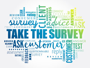 Obraz premium Take the Survey word cloud collage, business concept background