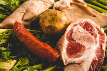 overhead view ingredients of the Galician stew recipe during carnivals