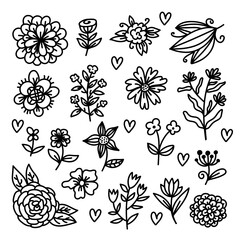 Flowers doodle cute floral elements vecor set