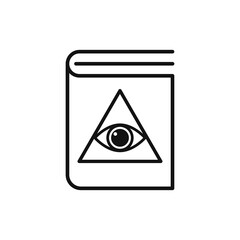 Icon of book about occult symbol. Book with an all-seeing eye. Vector graphics. Flat design icon