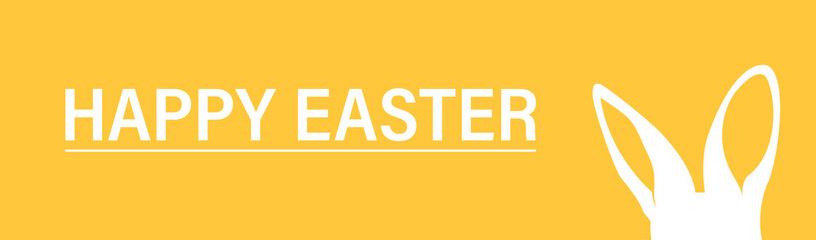 Happy easter with bunny ear. Yellow background holiday rabbit banner. Vector illustration in flat