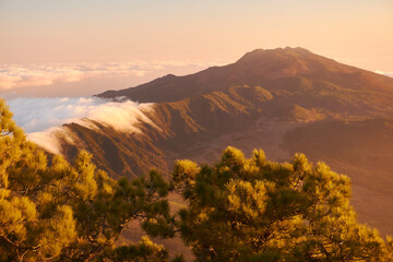 golden sunset with cloud inversion on La Palma, Canary Islands
