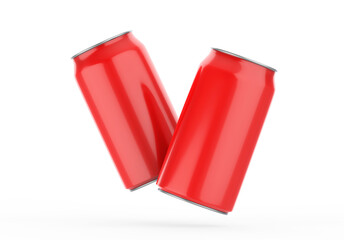 Red can mockup for beer, alcohol, juice, energy drink and soda, aluminium metal can mock up on isolated white background, 3d illustration