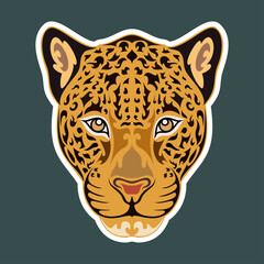 Hand drawn abstract portrait of a leopard/jaguar. Sticker. Vector stylized colorful illustration isolated on dark background.