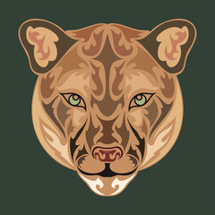 Hand drawn abstract portrait of a puma. Vector stylized colorful illustration for tattoo, logo, wall decor, T-shirt print design or outwear. This drawing would be nice to make on the fabric, canvas.