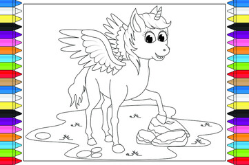 coloring unicorn cartoon for kids