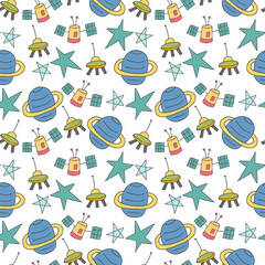 pattern seamless kids with science doodle element. Seamless Kids Space Pattern with Icons
