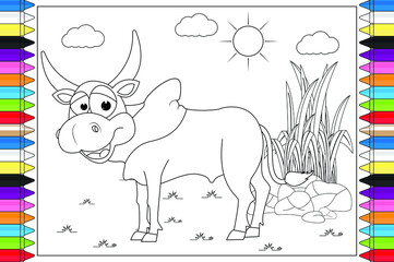 coloring zebu animal cartoon for kids