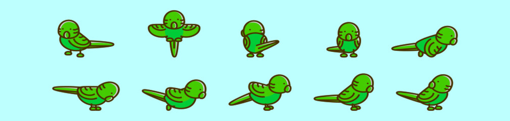 set of budgie birds cartoon icon design template with various models. vector illustration isolated on blue background