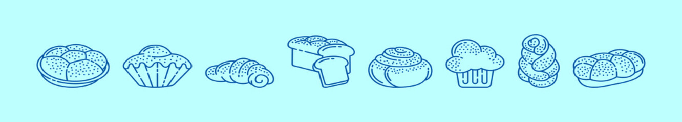 set of breads cartoon icon design template with various models. vector illustration isolated on blue background