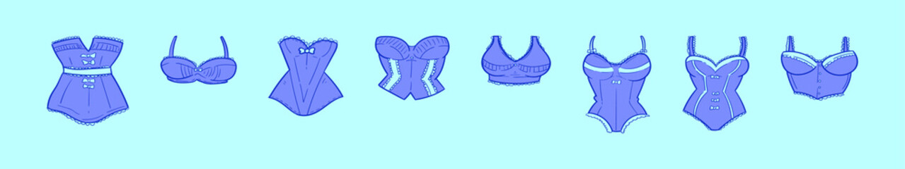 set of bustier cartoon icon design template with various models. vector illustration isolated on blue background