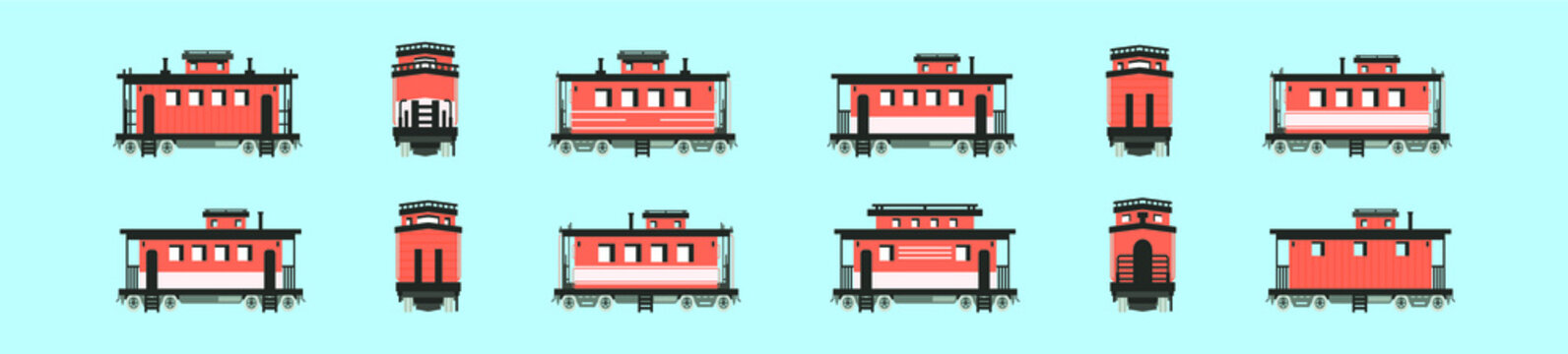 set of caboose cartoon icon design template with various models. vector illustration isolated on blue background