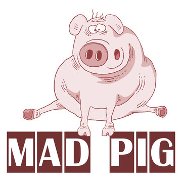 Mad pig. Print illustration on the theme of a parody of a feature film.