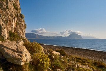 Limestone cliff on the beach near San Vito lo Capo in Sicily