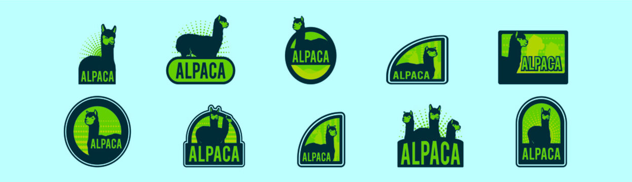 set of alpaca logo cartoon icon design template with various models. vector illustration isolated on blue background