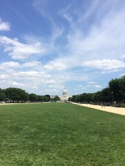 Union Square Park with green grass and the United States Capitol building. Washington DC, United States.