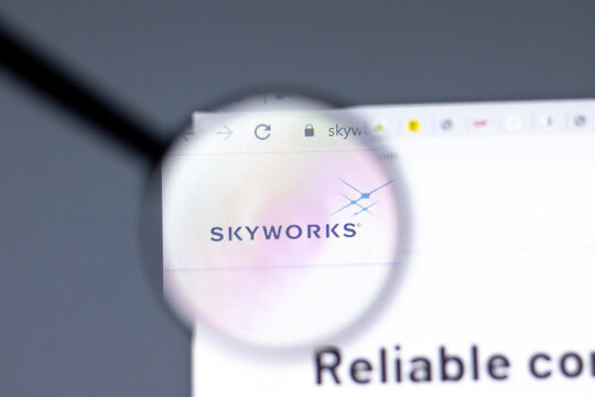 New York, USA - 15 February 2021: Skyworks Solutions website in browser with company logo, Illustrative Editorial.