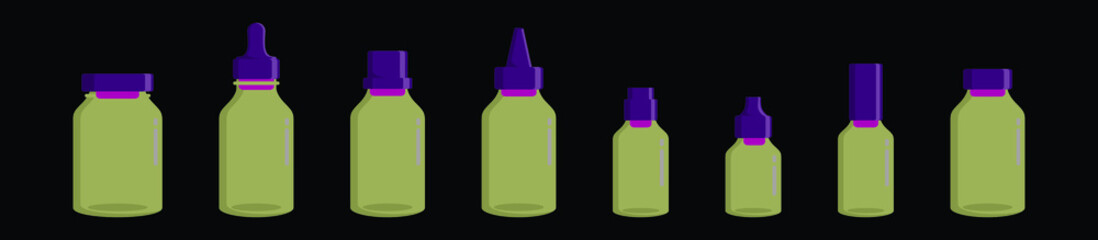 set of bottle with stoppers cartoon icon design template with various models. vector illustration isolated on black background