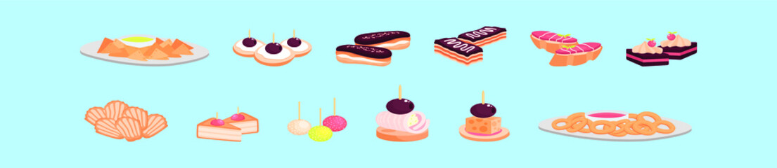 set of canapes cartoon icon design template with various models. vector illustration isolated on blue background