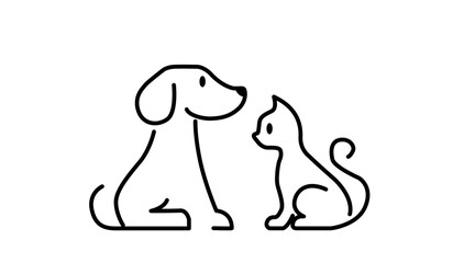 Cat and Dog Black and White Icon. Vector Isolated Illustration