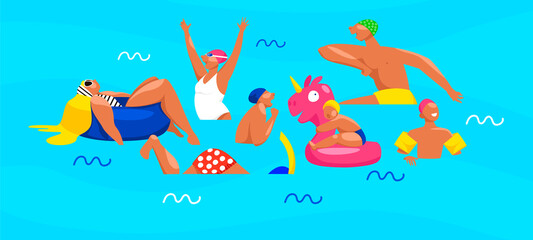 people are swimming. vector illustration of people in the water. vacation at sea