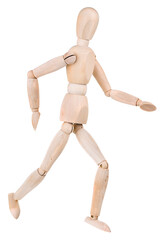 Wooden man figurine isolated on white background. Puppet concept.