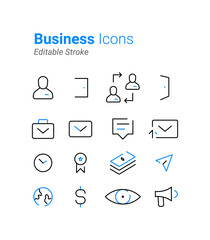 Set of Business Icons. Premium quality graphic design. Modern signs, outline symbols collection, simple thin line icons set for websites, web design, mobile app, infographics- Editable Stroke