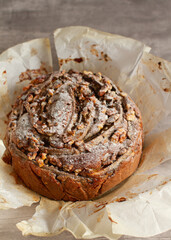 Homemade rustic style banana cake on a table