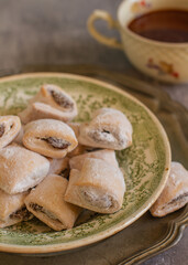 Homemade vintage style jam stuffed cookies,  close up