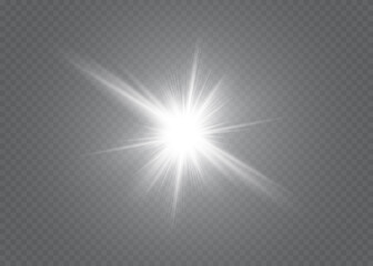 White glowing light explodes on a transparent background. Vector illustration of light decoration effect with ray.