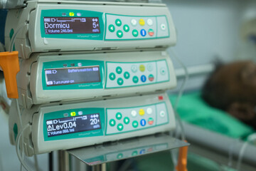 Infusion pump intravenous IV drip in the hospital.