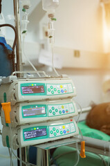 Infusion pump intravenous IV drip in the hospital.