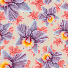 Plakat Tropical orchid flowers print background.
