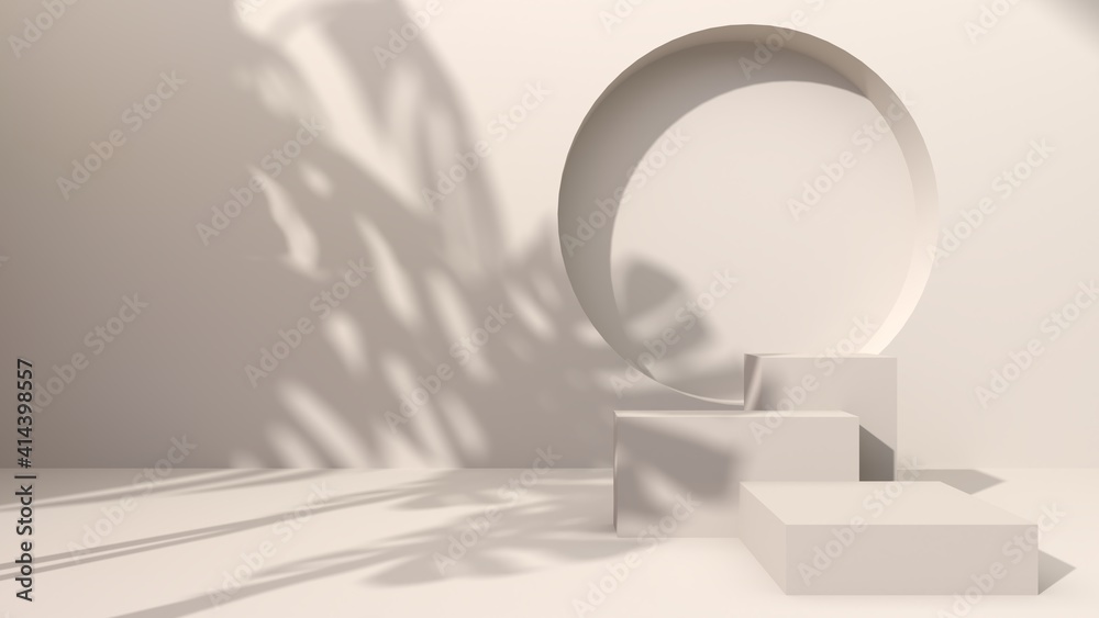 Poster square-shaped concrete on a cream-colored abstract background punch a round hole decorated with the 