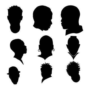 Silhouette of African American men template set vector illustration 