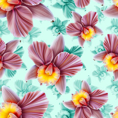 Tropical orchid flowers print background.