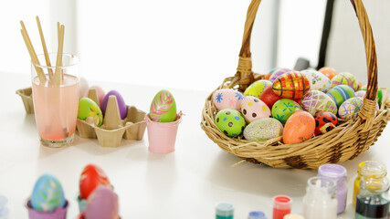 Easter eggs in many patterns and paint tools