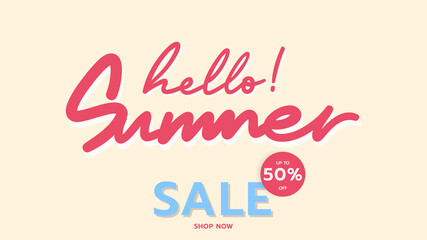 hello summer sale 50% off handwriting on orange background. Vector Illustration EPS 10