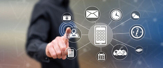 Man touching an apps concept