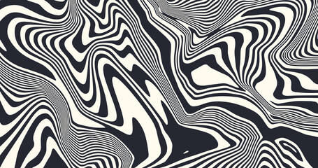 Optical art abstract background. Modern minimalist pattern. Striped lines monochrome illustration. Wavy composition.